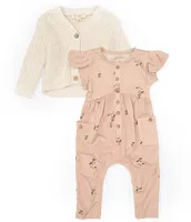 Jessica Simpson Baby Girls 12-24 Months Long Sleeve Patterned Cardigan & Printed Flutter Romper Set