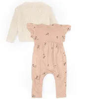 Jessica Simpson Baby Girls 12-24 Months Long Sleeve Patterned Cardigan & Printed Flutter Romper Set