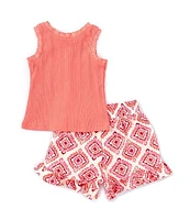 Jessica Simpson Baby Girls 12-24 Months Pink Variegated Stretch Rib Top & Wrap Skort Set