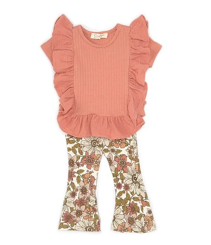 Jessica Simpson Baby Girls 12-24 Months Ruffle Stretch Top & Wide Leg Legging 2-Piece Set