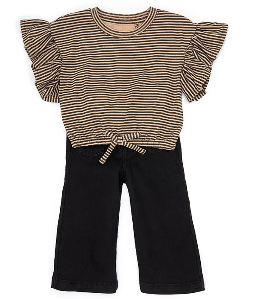 Jessica Simpson Baby Girls 12-24 Months Short Sleeve Ruffle Knit Top & Denim Jean 2-Piece Set