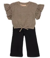 Jessica Simpson Baby Girls 12-24 Months Short Sleeve Ruffle Knit Top & Denim Jean 2-Piece Set