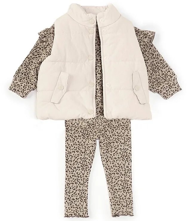 Jessica Simpson Baby Girls Newborn-9 Months Sleeveless Faux Fur Trimmed  Vest & Printed Coveralls Set