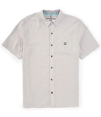 JETTY Noah Short Sleeve Linen-Blend Button-Up Shirt