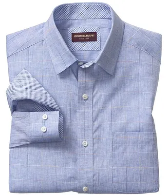 Johnston & Murphy Thin Windowpane Linen Blend Long-Sleeve Woven Shirt