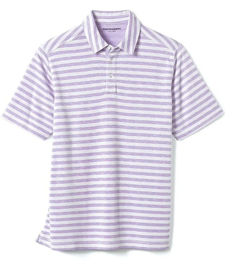 Johnston & Murphy Vintage Slub Stripe Short Sleeve Polo Shirt