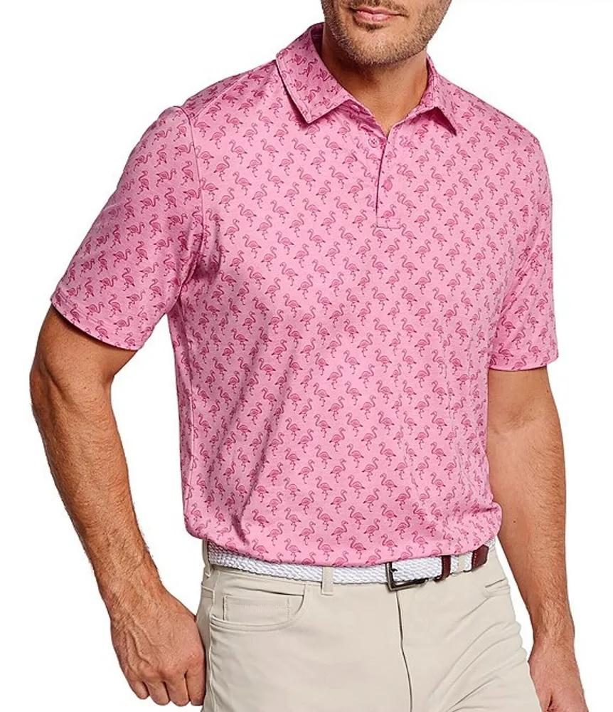 Johnston & Murphy XC4 Performance Stretch Flamingo Print Short Sleeve Polo Shirt