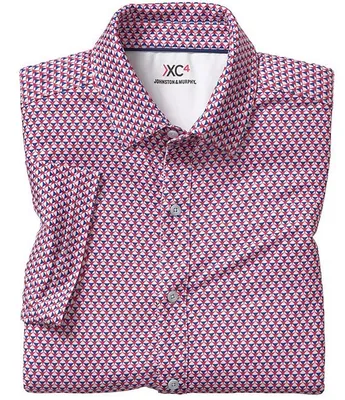 Johnston & Murphy XC4 Performance Stretch Stacked Triangle Print Short-Sleeve Woven Shirt