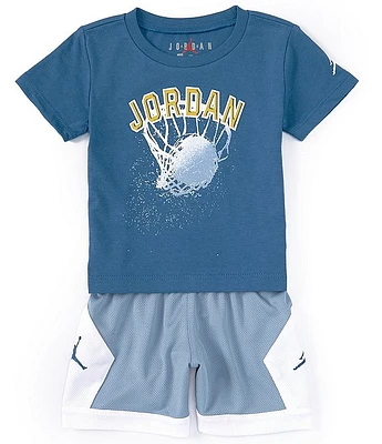 Jordan Baby Boys 12-24 Months Short Sleeve Basketball Hoop Knit T-Shirt & Solid Shorts Set