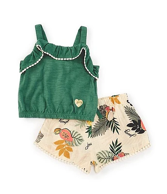 Juicy Couture Baby Girls 12-24 Months Slub Jersey Tank Top & Tropical-Floral-Printed Muslin Shorts Set