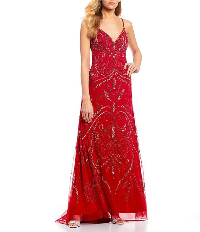 Jump Spaghetti Strap Beaded Long Dress 