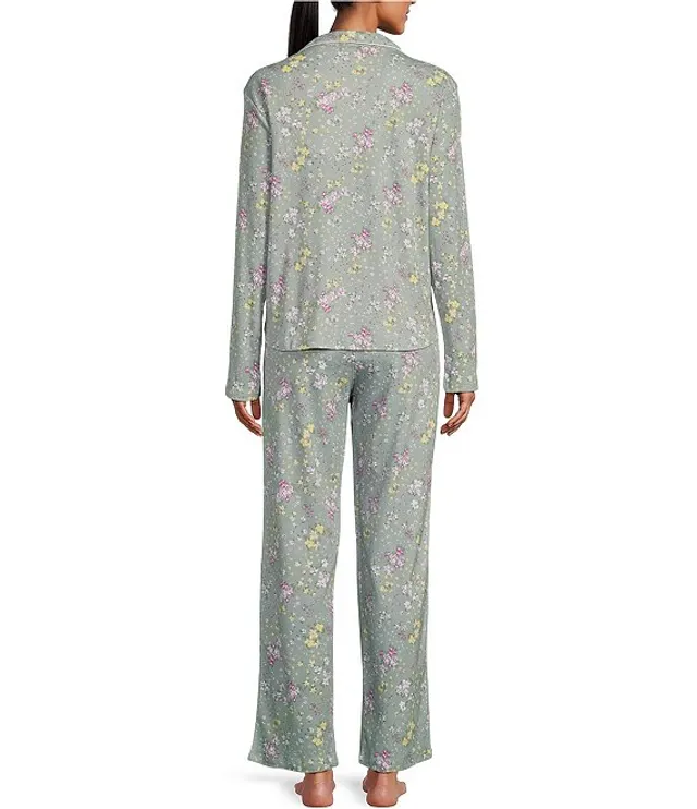Karen Neuburger Floral Print Long Sleeve Notch Collar Interlock Knit Breezy  Blossom Girlfriend Pajama Set