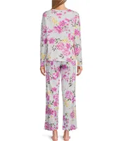 Karen Neuburger Long Sleeve Henley Floral Interlock Knit Pajama Set