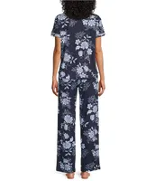 Karen Neuburger Short Sleeve Notch Collar Graphic Blooms Interlock Knit Pajama Set