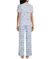 Karen Neuburger Short Sleeve Notch Collar Mosaic Interlock Knit Long Pant Pajama Set