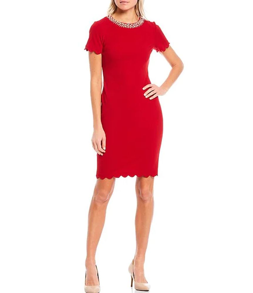 Karl Lagerfeld Paris Pearl Neck Scuba Crepe Sheath Dress | The Shops at  Willow Bend
