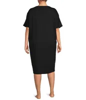 Landry Plus Size Solid V-Neck Short Dolman Sleeve Knit Midi Lounge Dress