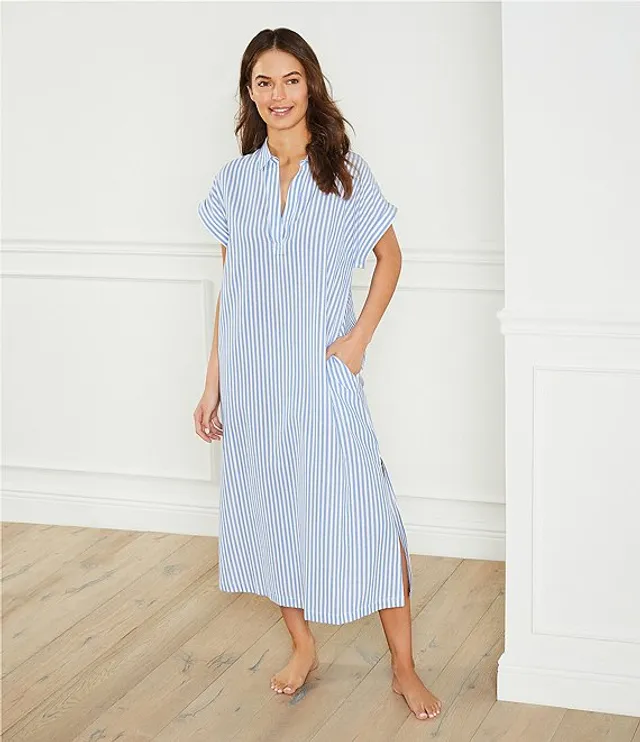 Eileen West Woven Striped Short Sleeve V-Neck Caftan