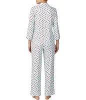 kate spade new york Brushed Cozy Jersey Lip Print 3/4 Sleeve Notch Collar Full Length Pajama Set