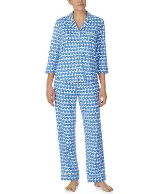 kate spade new york Brushed Jersey Llama Print 3/4 Sleeve Notch Collar Coordinating Pajama Set