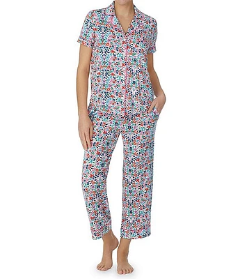 kate spade new york Ditsy Floral Notch Collar Short Sleeve Knit Cropped Pajama Set