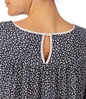 kate spade new york Multi Floral Print Jersey Knit Round Neck Short Sleeve Cropped Coordinating Pajama Set