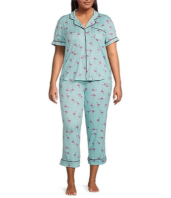 kate spade new york Plus Printed Short Sleeve Notch Collar Knit Cropped Pant Pajama Set