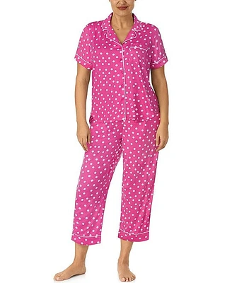 kate spade new york Plus Short Sleeve Notch Collar Brushed Jersey Dotted Cropped Pajama Set