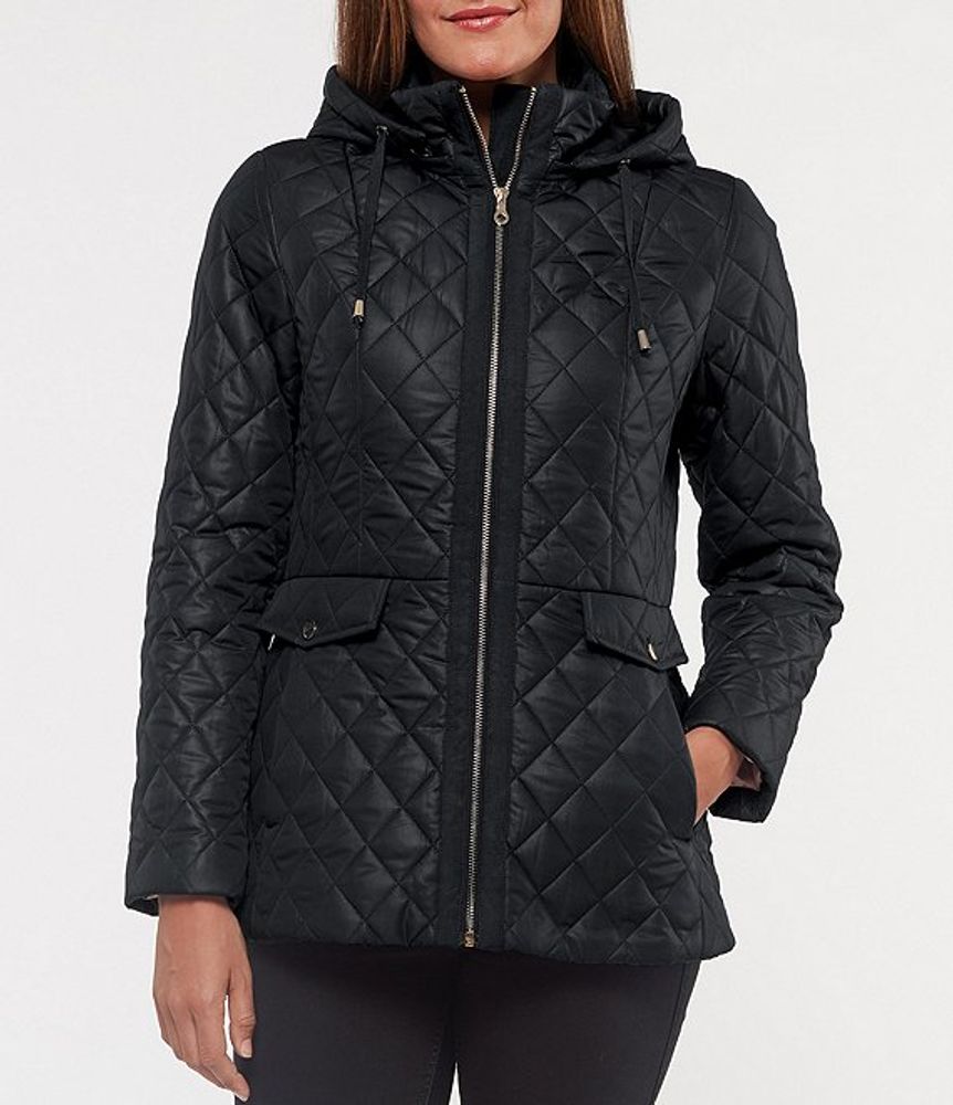 Kate spade new york Quilted Printed Houndstooth Basketweave Hooded Coat |  Alexandria Mall