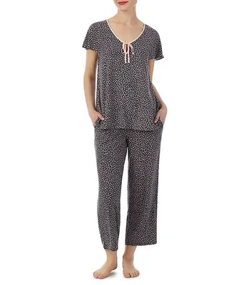kate spade new york Short Sleeve Floral Print Jersey Knit Cropped Pajama Set