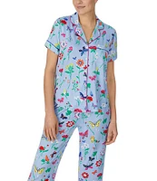 kate spade new york Short Sleeve Notch Collar Brushed Jersey Butterflies & Blooms Cropped Pajama Set