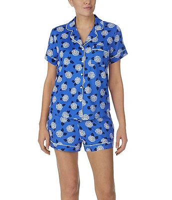 kate spade new york Short Sleeve Notch Collar Brushed Jersey Daisy Print Pajama Set