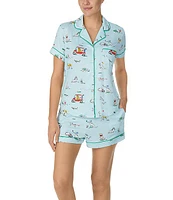 kate spade new york Short Sleeve Notch Collar Brushed Jersey Dashing Dogs Pajama Set