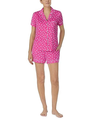 kate spade new york Short Sleeve Notch Collar Brushed Jersey Dot Print Pajama Set