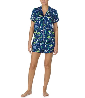 kate spade new york Short Sleeve Notch Collar Brushed Jersey Garden Print Pajama Set