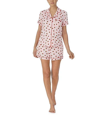 kate spade new york Short Sleeve Notch Collar Brushed Jersey Strawberry Print Pajama Set