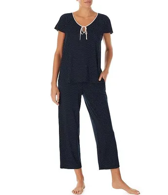 kate spade new york Short Sleeve Pin Dot Print Jersey Knit Cropped Pajama Set