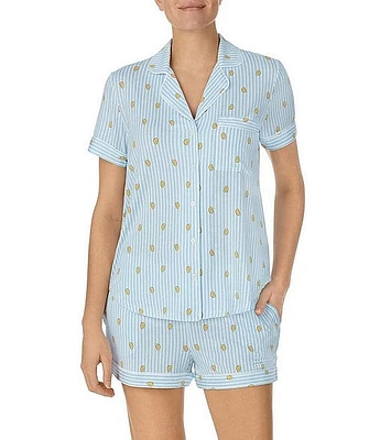 kate spade new york Stripe Print Notch Collar Short Sleeve Knit Pajama Set
