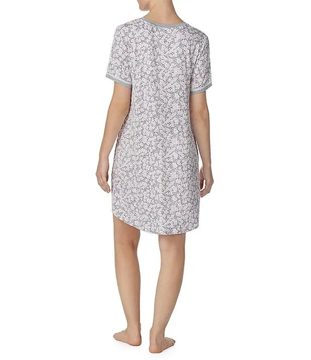 Kensie Jersey Knit Falling Petals Floral Short Sleeve V-Neck Nightshirt