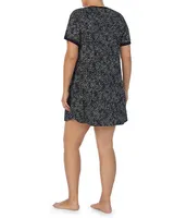 Kensie Plus Jersey Knit Dotted Short Sleeve V-Neck Nightshirt