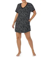 Kensie Plus Jersey Knit Dotted Short Sleeve V-Neck Nightshirt