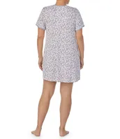 Kensie Plus Jersey Knit Falling Petals Floral Short Sleeve V-Neck Nightshirt