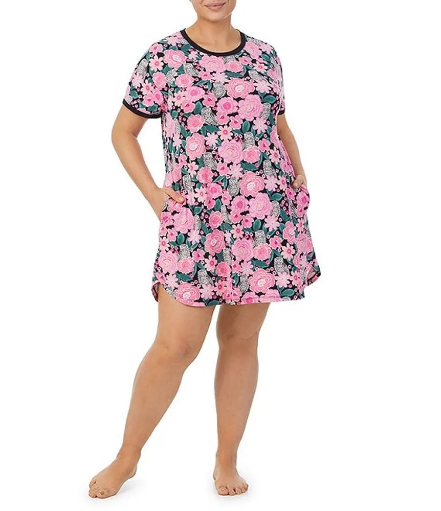 Kensie Plus Size Owl Floral Print Short Sleeve Cozy Jersey Nightshirt |  CoolSprings Galleria