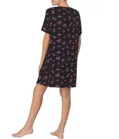 Kensie Short Sleeve Round Neck Knit Floral Dotted Sleepshirt