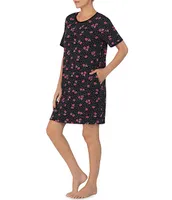 Kensie Short Sleeve Round Neck Knit Floral Dotted Sleepshirt