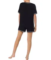 Kensie Short Sleeve Round Neck Knit Heart Trim Shorty Pajama Set