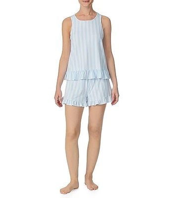 Kensie Striped Jersey Knit Tank & Shorty Ruffled Pajama Set