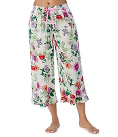 Kensie Woven Large Floral Printed Cropped Sleep Pant