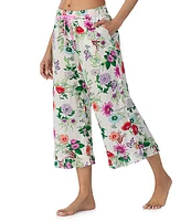 Kensie Woven Large Floral Printed Cropped Sleep Pant