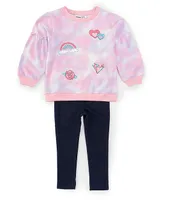 Kids Headquarters Little Girls 2T-4T Long Sleeve Patch-Detailed Tie-Dye French Terry Sweatshirt & Denim-Look Knit Leggings Set